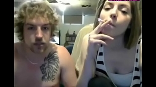 teen duo blowing, fucking, smoking on webcam