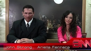 Thick Tits at Work - News vignette starring Ariella Ferrera, Nikki Sexx and John Str